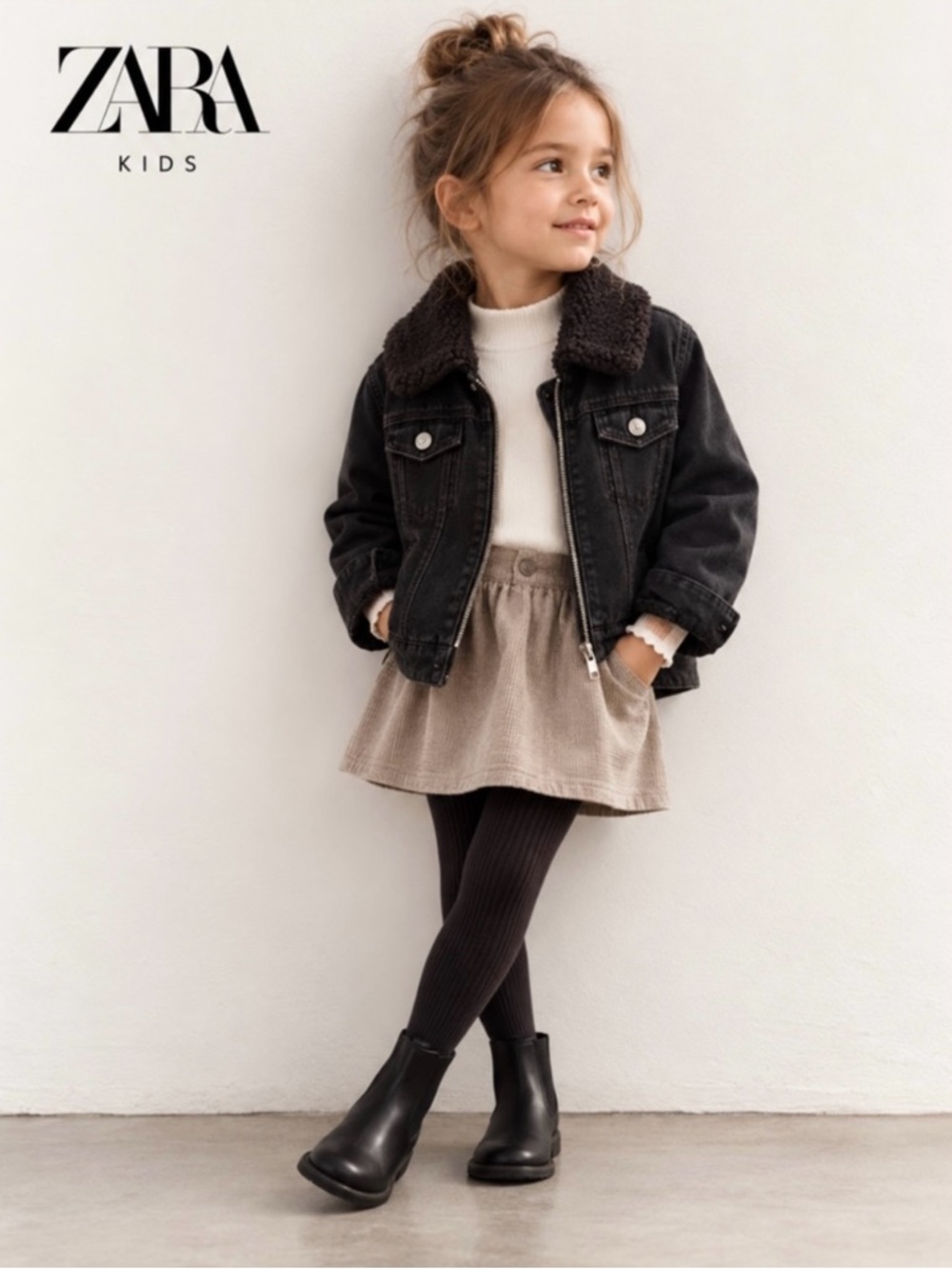 ZARA Kids Unisex Shearling Sherpa Fur Lined Denim Jean Jacket Warm Cozy Coat